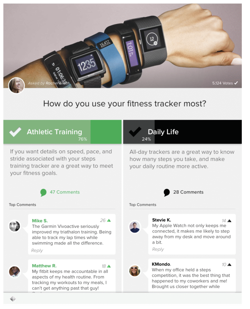 An actual SquareOff asking the audience how they use their fitness tracker.
